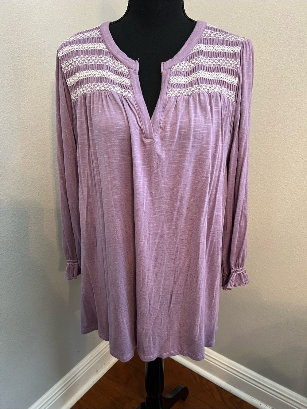 Lane Bryant Lavender Tunic with White Crochet Yoke